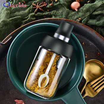 

250ml Spice Jar Spice Bottle Pepper Cruet Oil Bottle Spoon Cover Storage Bottle Jars Transparent Glass Kitchen Seasoning Bottle