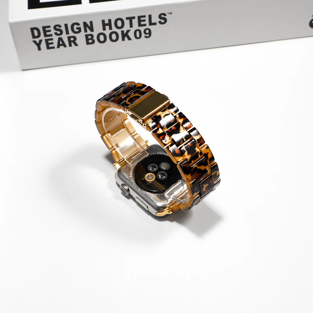 

Resin Strap For Apple Watch Band 44mm 40mm 45mm 41mm 42mm 38mm Stainless Steel Bracelet Correa Iwatch Series 7 6 se 5 4 3 strap