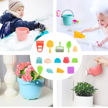 

14pcs Beach Toy Set Winter Snow Cartoon Kids Gift Seaside Bucket Outdoor Activity Digging Pit Summer Shovel Soft PP Colorful