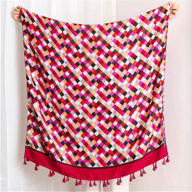 Fashion Women grid Scarf Long size 180x90cm Cotton scarves Winter Lady Scarves Soft Shawl Wrap Scarf Elegant for Christmas  (49)