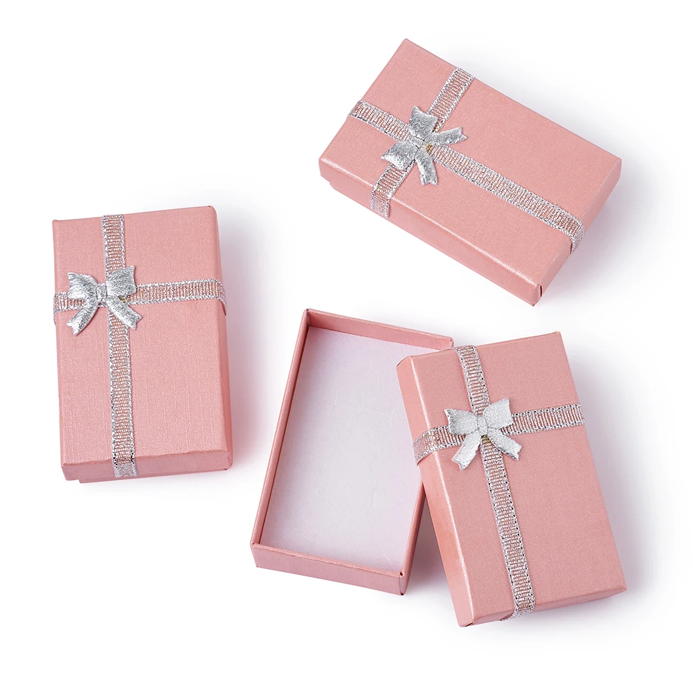 24pcs Cardboard Jewellery Gift Boxes Display For Jewelry Packing Box Pink with Bowknot and Sponge Inside 80x50x25mm