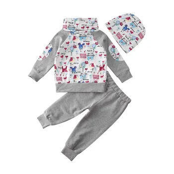 

Winter Spring Long Sleeve Print Turtleneck Tops Sweatshirt Pants Clothes Set Clothing 3pcs Toddler Infant Kid Baby Girl Outfit