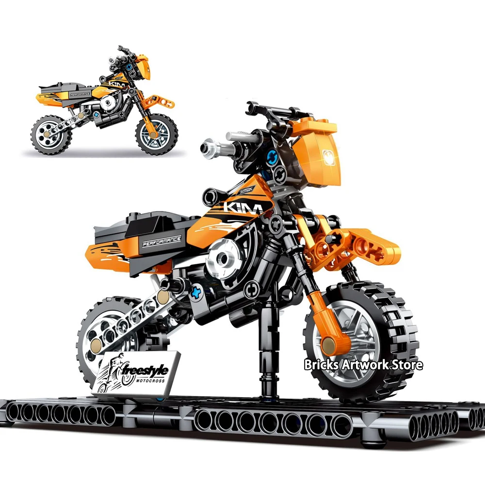 

Motorbike off-road Motorcycle Set Technic Series Model KTM Motorcross Display Stand DIY Building Blocks Toys For Children