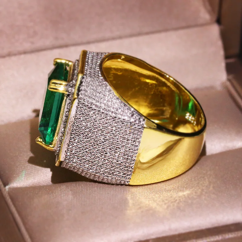 14K Yellow Gold Color Natural Emerald Ring for Men Green Gemstone AAA Zircon Jewelry Setting Ring for gold rings,gemstone ring,golden ring,emerald gemstone ring,natural stone ring