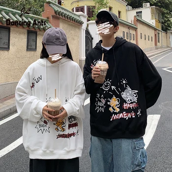 

Harajuku Couple Hoodies Sweatshirt Cartoon Printed Long Sleeve Hooded Loose Casual Hoodie ulzzang Spring Autumn Men Women Hoodie