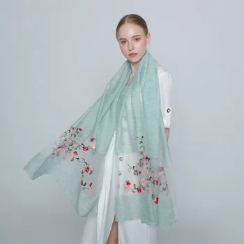 

embroidery Summer bufanda mujer Thin Sunscreen women Scarf Female Beach wheel print Simulation Silk foulard hijab Scarf Shawl