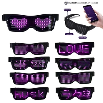 

Customized Languages Flashing Led Party Glasses USB Charge Luminous Eyewear Christmas Concert Light Toy App Control Bluetooth