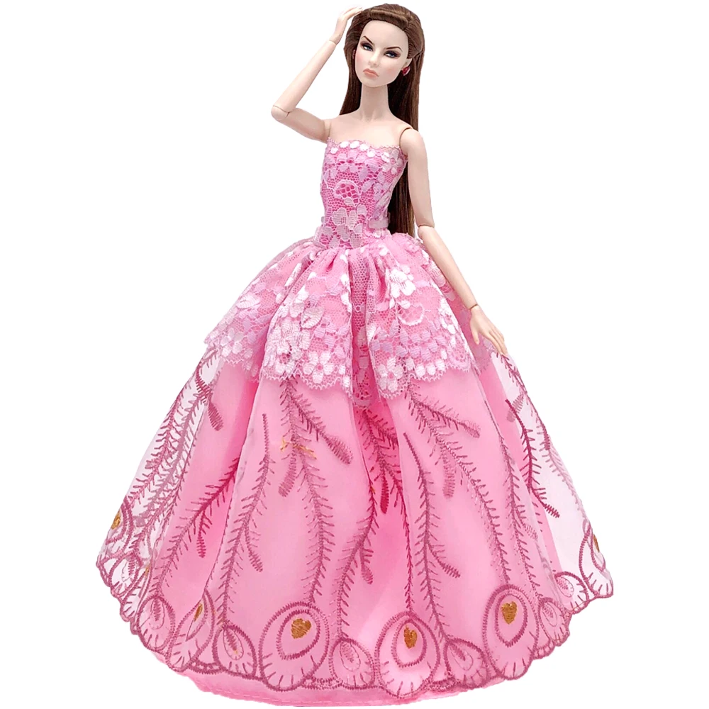 NK One Pcs Doll Princess Wedding Dress Noble Party Gown For Barbie Doll Accessories Handmake Outfit Best Gift For Girl' Doll JJ