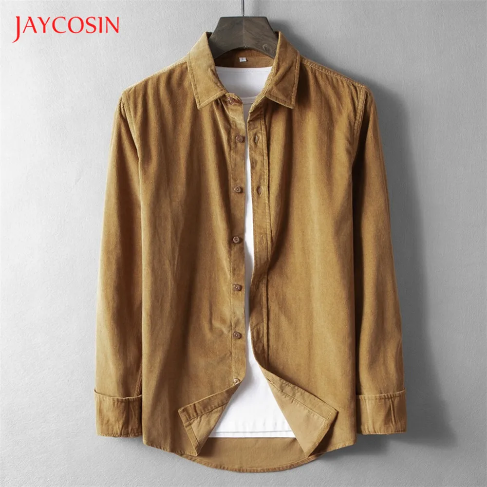Joycosin, зимняя мужская рубашка, модная мужская одежда, вельвет, сплошной цвет, длинный рукав, обычная рубашка, Мужская одежда, уличная дикая