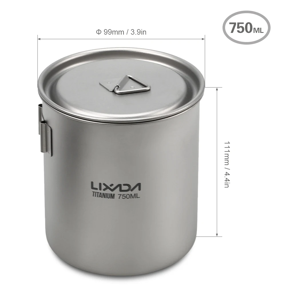 Lixada Camping Titanium Mug Double Wall Titanium Mug Outdoor Picnic Cookware Coffee Water Mug with Foldable Handle 50ML-750ML 6