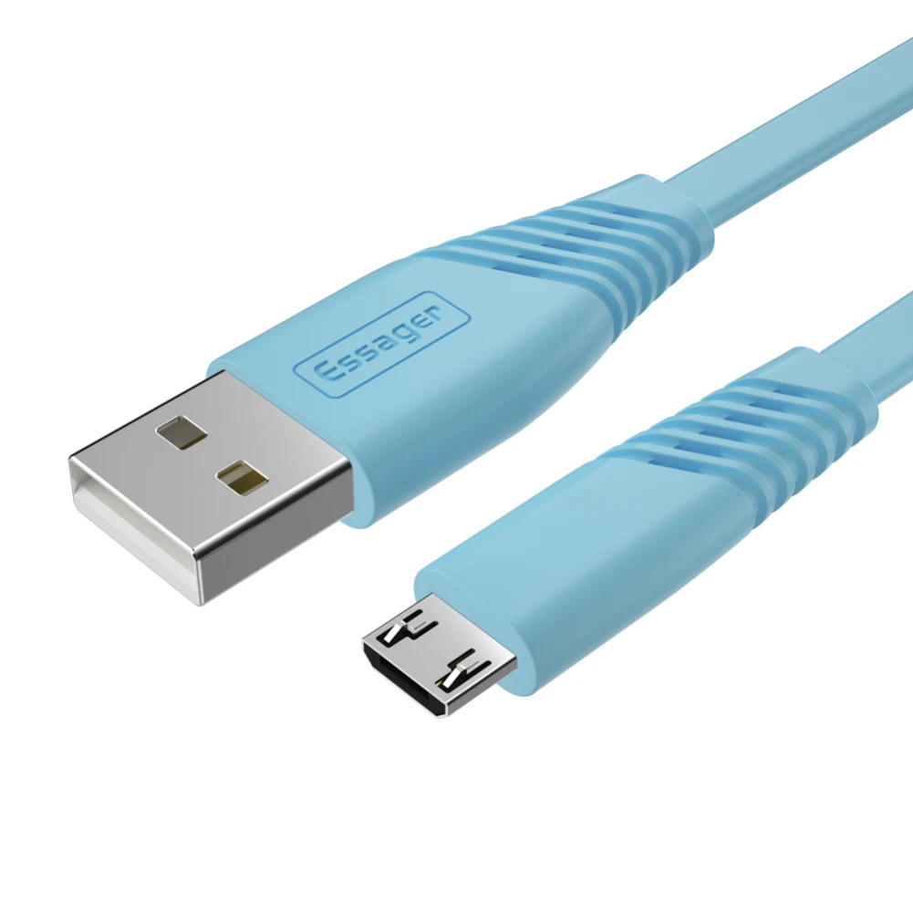 Небесно-голубой Essager Flat Micro USB Cable For Xiaomi Redmi Samsung 2.4A Fast Charging Microusb Data Charger Cord Android Mobile Phone Cables - Цвет: Небесно-голубой
