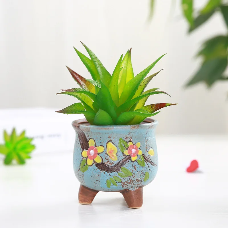 Gardening Korean Fleshy Mini Cute Flower Pot Ceramic Thumb Color Hand-painted Wall Planter Home Garden Ceramic Vase Decor