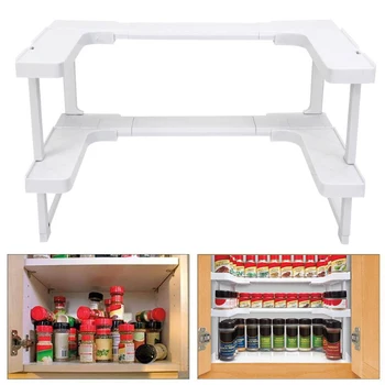 

Adjustable Space Saving Rack 2 Layers Rack Countertop Organizer for Cabinet Storage Kitchen LKS99