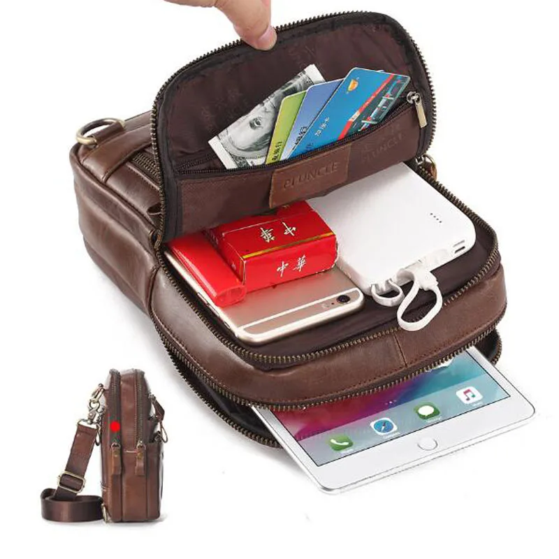 Quality Vintage Leather Shoulder Bag for Men Back pack Crossbody Pack Messenger Satchel Sling Chest Bags Day Pack Back packs