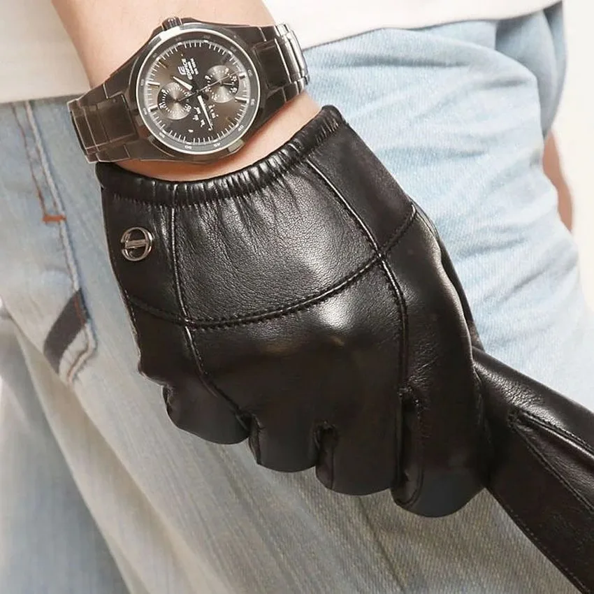 

Real Leather Gloves Male Sheepskin Fashion Thin Slim Hand Short Style Driving Anti-Wind Genuine Leather Man's Gloves EM004PN-1