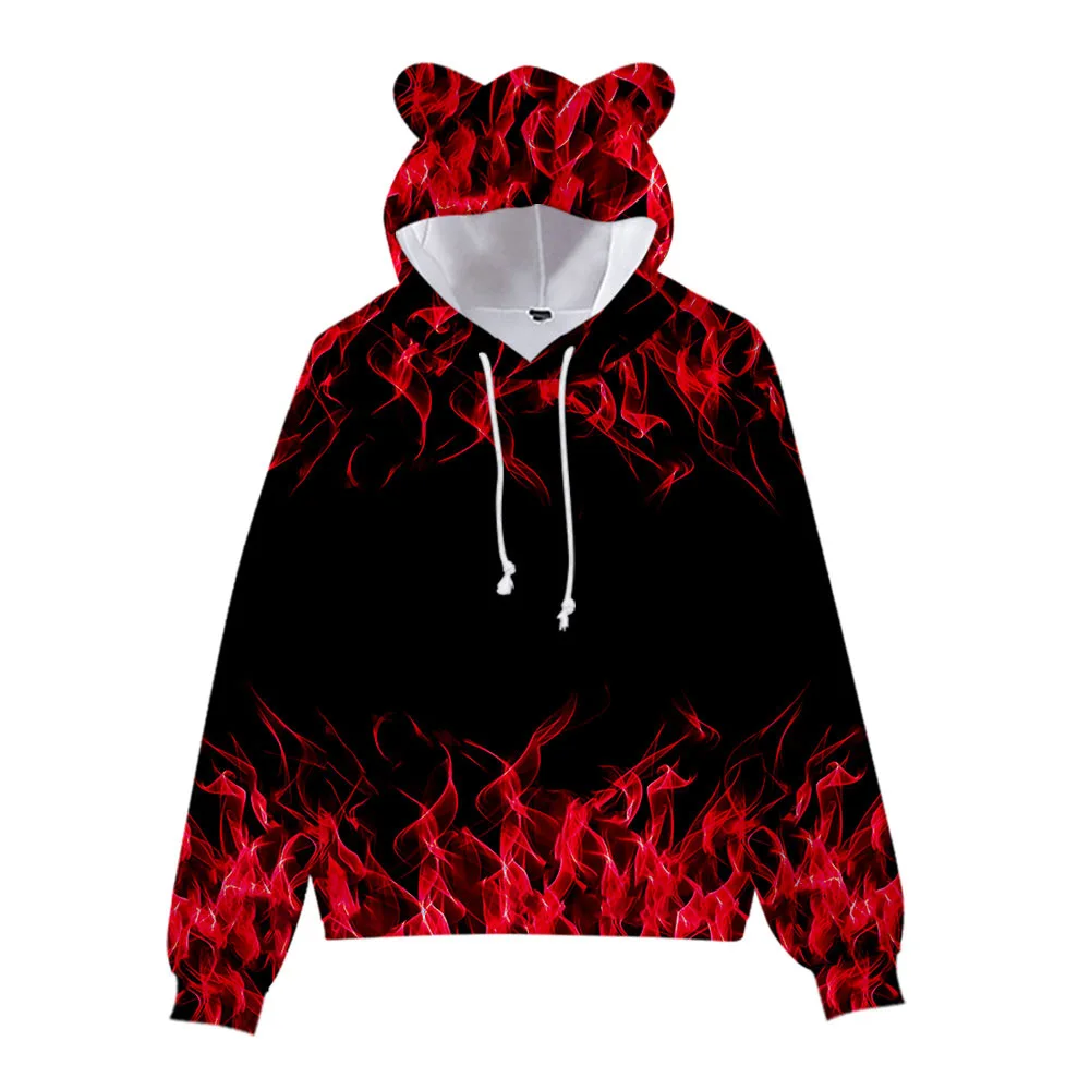 

3D Printed Color Flame Hoodies Sweatshirts Kids Pullovers Fashion Boys Girls Cartoon Cute Cat Ears Hooded Autumn Children's Tops