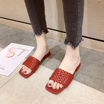 

2020 New Brand Women's sandals Weave Women Sandal Open Toe Flat Casual Slides Summer Outdoor Beach Female Flip Flops