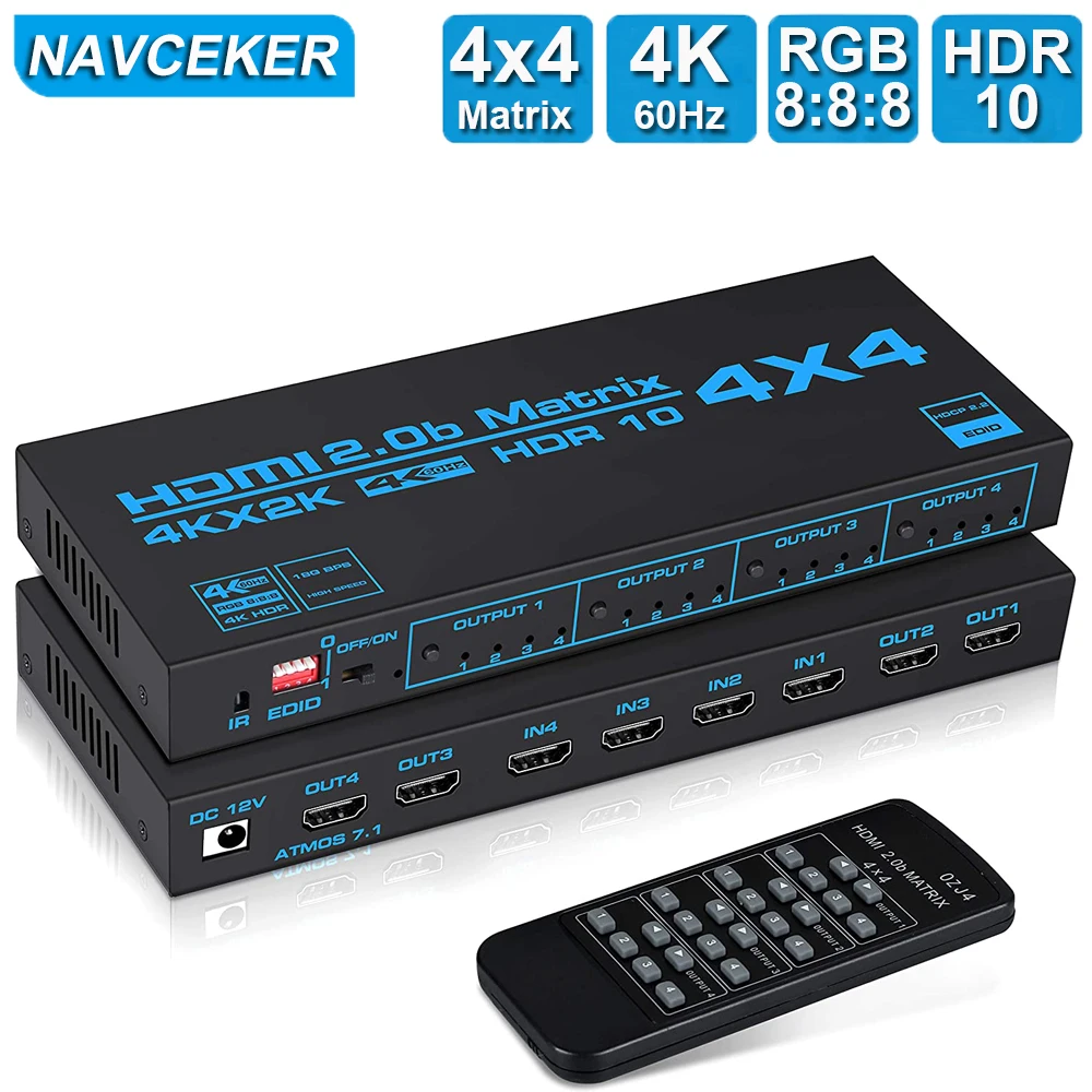 

4x4 HDMI-compatible Matrix Switch Splitter with SPDIF & L/R 3.5mm HDR HDMI-compatible Switch 4x2 Support HDCP 2.2 ARC 3D 4K@60Hz