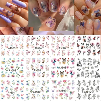

12 Designs Nail Stickers Butterfly Nails Logo Flower Stickers for Nails Art Decor Water Transfer For Nails Stickers Decals