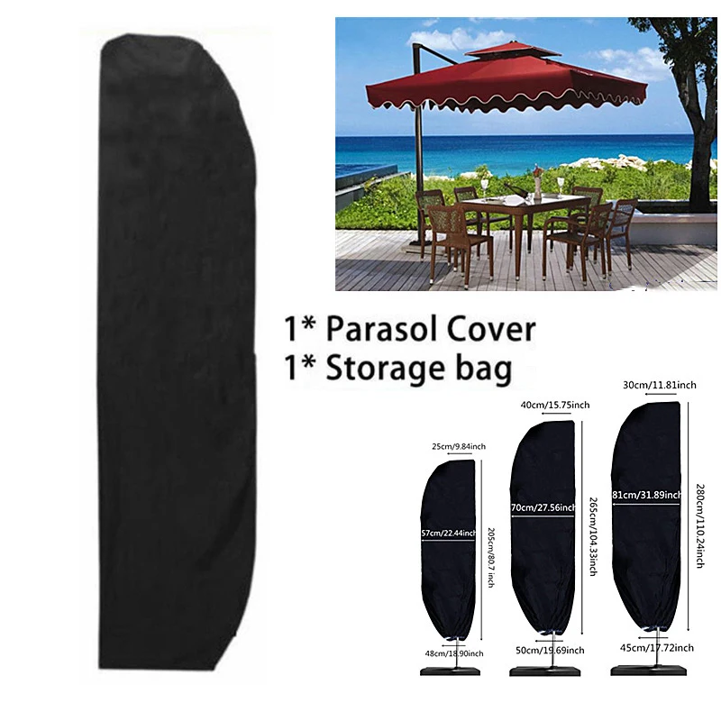 205/265CM/280CM 3M Garden Waterproof Banana Cantilever Umbrella Parasol Covers 
