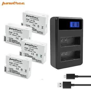 

powtree 1800mAh LP-E8 LPE8 LP E8 Battery Batterie AKKU + LCD Charger for Canon EOS 550D 600D 650D 700D X4 X5 X6i X7i T2i T3i
