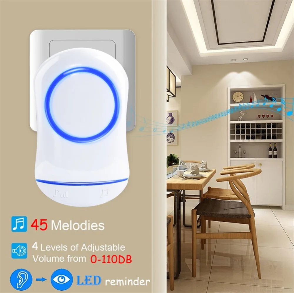 SMATRUL New Waterproof Wireless Doorbell EU Plug 300M Remote smart Door Bell Chime ring  1 2 button 1 2 3 receiver no battery Deaf Gorgeous lighting black 4