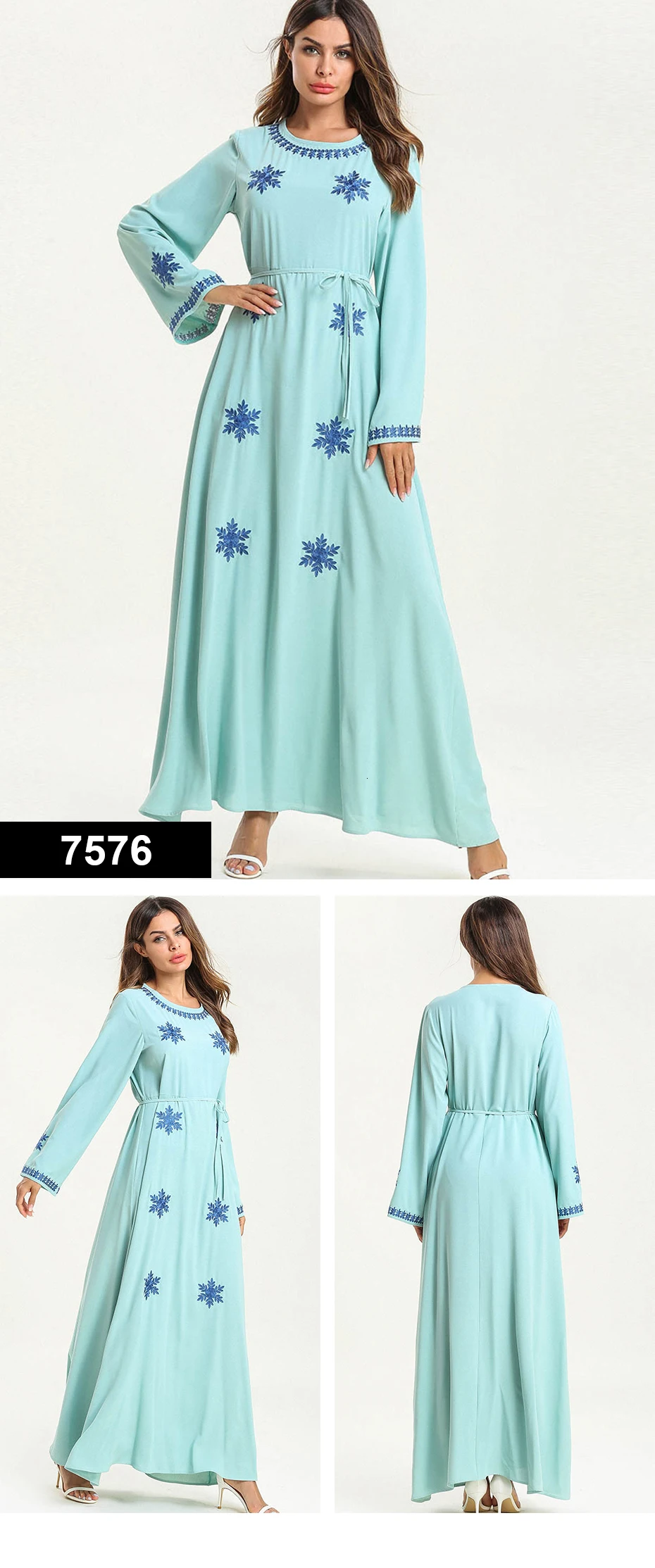 Прямая поставка, дешевая распродажа, женское платье, платья макси, длинное, винтажное, Vestidos Verano Robe Femme, мусульманское, бохо, с вышивкой, свободное, с круглым вырезом - Цвет: 7576