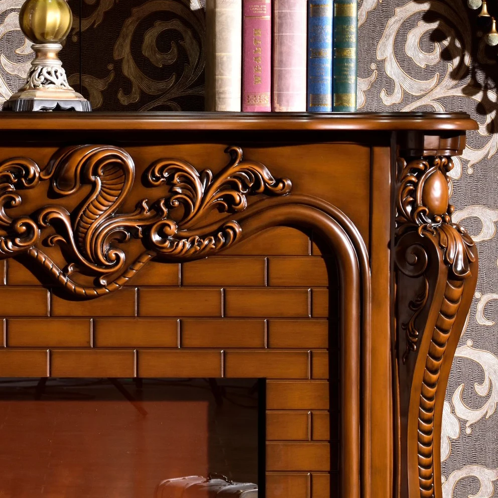 Fireplace Set W150cm European Style Chimneypiece Solid Wooden Mantel Plus Electric Firebox Insert Living Room Decor Heater