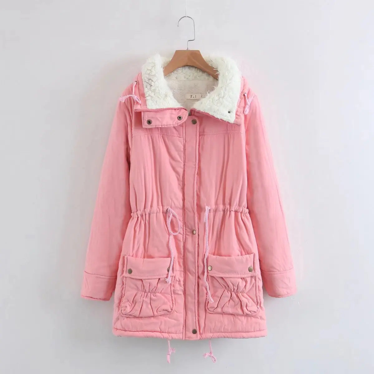 

2018 Winter New Style Korean-style Mid-length Slim Fit Peach Skin Cotton-padded Clothes Drawstring Waist Hugging Berber Fleece W