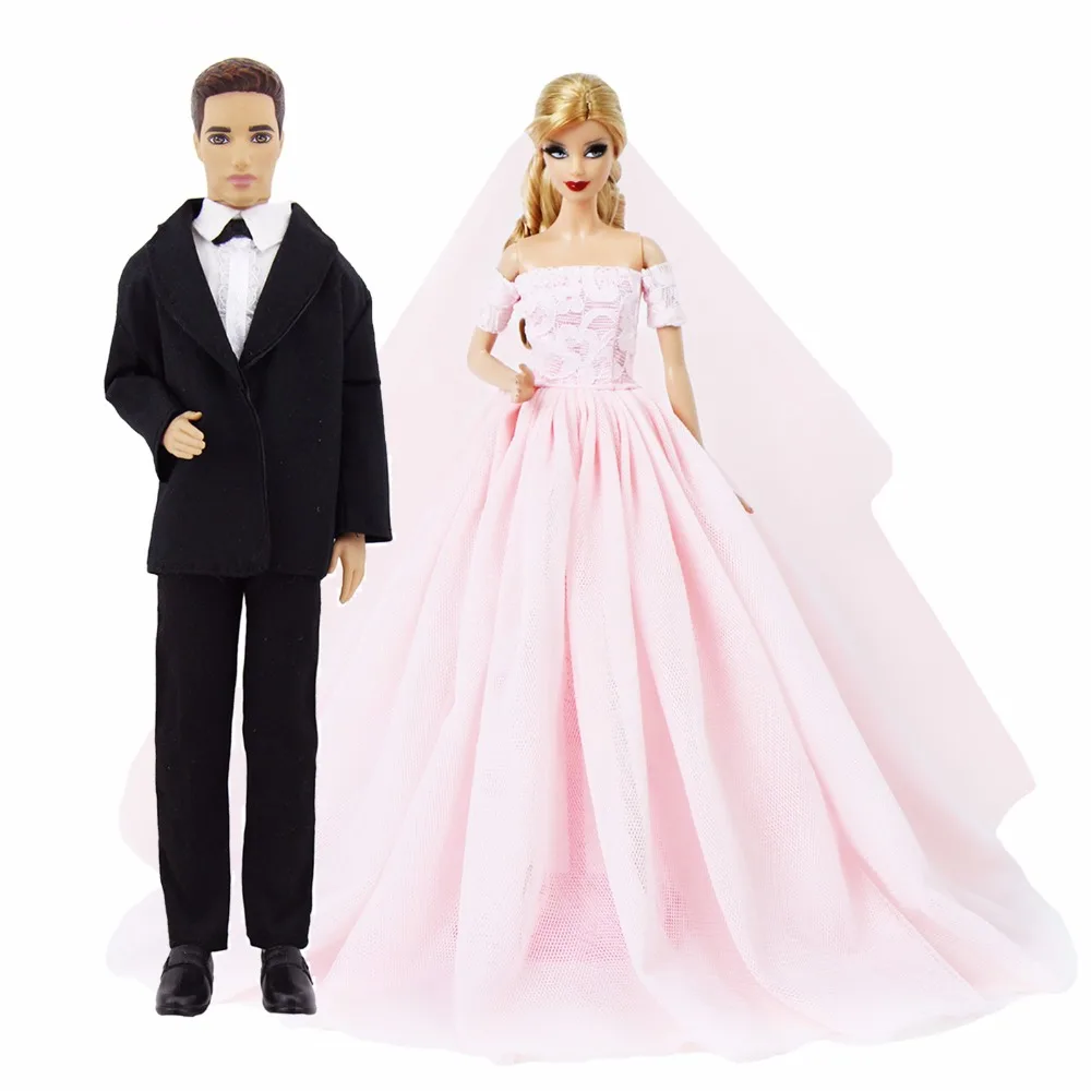2 комплекта одежды мужской костюм смокинг+ свадебное Платье многослойное бальное платье Принцесса кукольный домик аксессуары Одежда для Барби Кен Кукла игрушка
