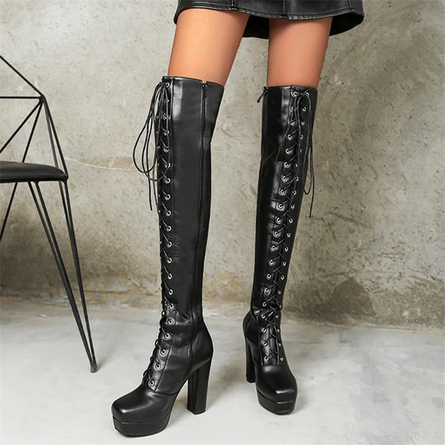 New Women Boots Sexy Fashion Over the Knee Boots Sexy Thin Square Heel Boot  Platform Woman Shoes Black size 35-43 - AliExpress