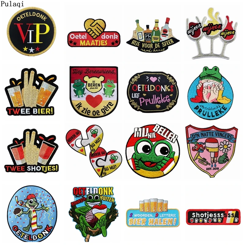 

Pulaqi Iron On Patches Oeteldonk Emblem Club Frog Carnival For Netherland Patches For Clothing Stripe Stickers Embroidered Patch