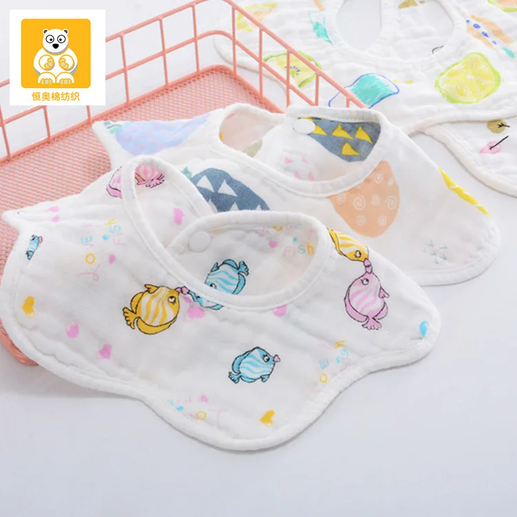 

6-Layer Cotton Gauze Pinafore 360 Rotating Double Snaps Baby Petal Bib Infants Bibs