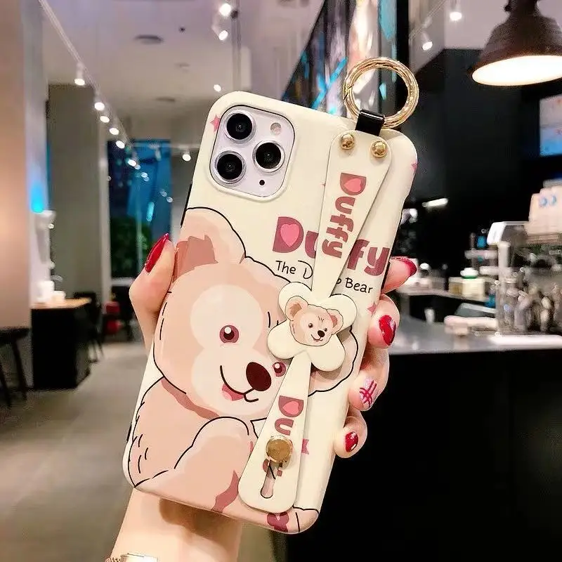 Ремешок на запястье чехол для телефона для iPhone 11 Pro XR XS Max подставка держатель милый мультфильм Duffy медведь чехол для iPhone XR X 6S 7 8 Plus funda