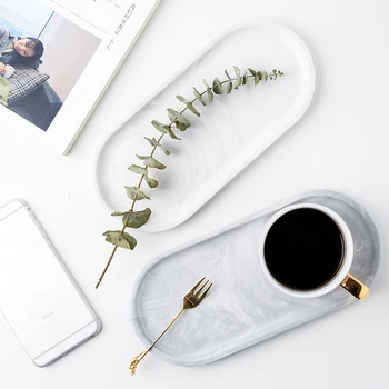 

White Marble Ceramics Storage Tray Oval Ellipse Fruit Tray Decorative Plate Jewelry Food Dessert Storage Dish Decoration