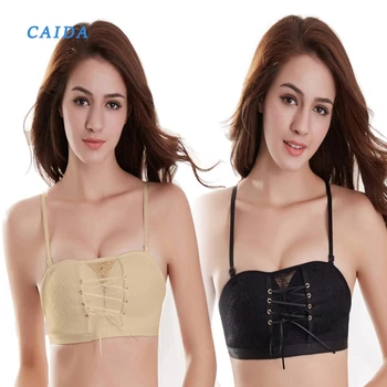 

CAIDA Sexy Lace Invisible Bra Gather Women Lingerie Convertible Strap Padded Front Lace-up Push Up Bra Underwear Brassiere