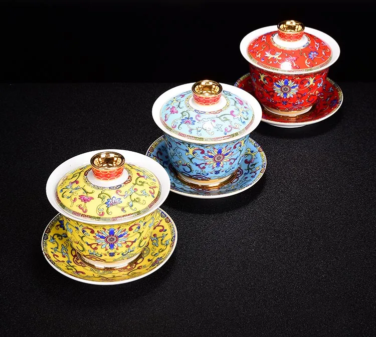 200 мл/300 мл Цзиндэчжэнь эмаль цвет Gaiwan фарфор гайвань керамический чайный набор кунг-фу Мастер чайная чаша чайная чашка украшение дома подарки