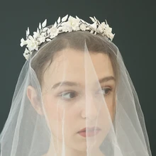 Античный серебряный лист свадебная корона нежный фарфоровый цветок Свадебная Тиара греческая повязка на голову вечерние для выпускного на волосы ювелирные изделия для невесты