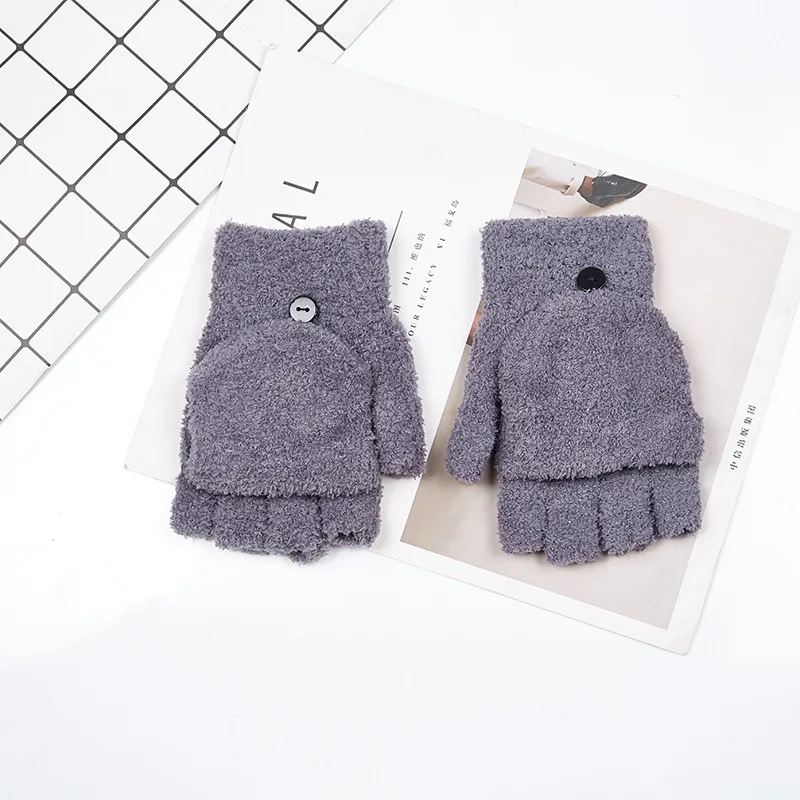 Новинка, женские теплые зимние перчатки без пальцев, женские перчатки с откидной крышкой двойного назначения, вязаные перчатки из кораллового флиса