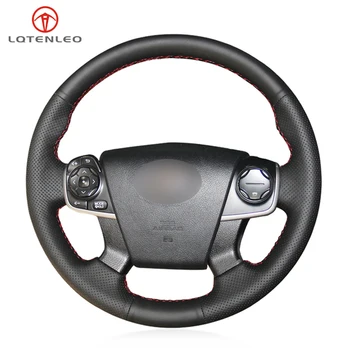 

LQTENLEO Black PU Artificial Leather DIY Hand-stitched Car Steering Wheel Cover for Toyota Camry 2012 2013 2014 2015