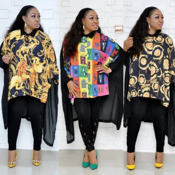 

African Print Shirt Dress Women Clothing 2020 Long Sleeve Loose Swallowtail Irregular Hem Ruffled Dashiki Dress Fashion