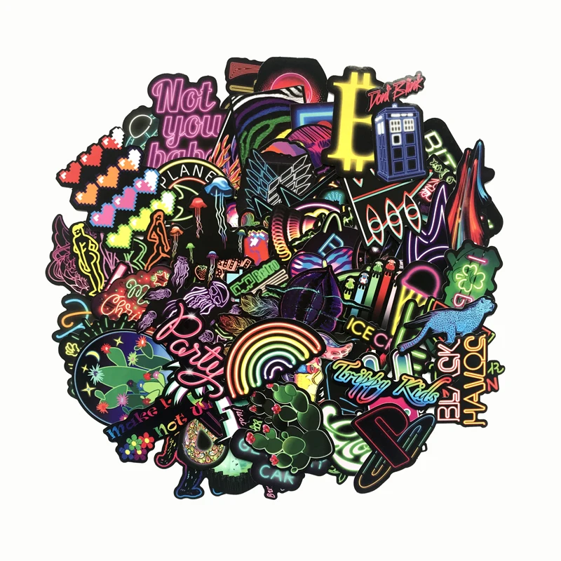 TD ZW 75Pcs/lot Neon Light Stickers Decal For Children to Laptop Suitcase Guitar Fridge Bicycle Car Sticker Pegatina |