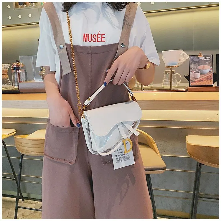 

Transparent women's bag 2019 mother bag Japan and South Korea fashion shoulder bag Messenger bag creative saddle bag
