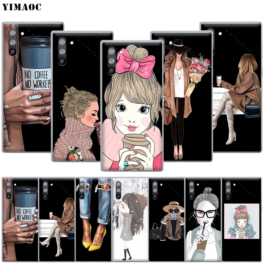 YIMAOC Cute Fashion Coffee Girl Winter Case for Samsung Galaxy S10 S9 S8 S7 Plus A70 A60 A50 A40 A30 A20 A10 A50S A30S A20S | Мобильные