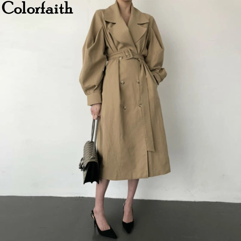 Colorfaith новинка 2019 Осень зима Женский Тренч с поясом на шнуровке двубортный модный