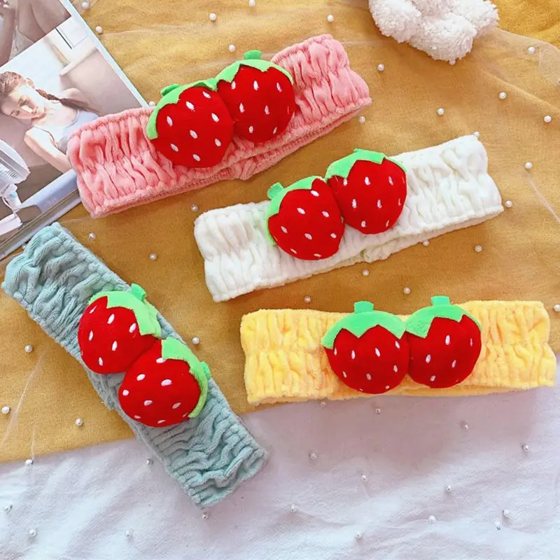 Японская Милая женская повязка на голову сморщенная 3D игрушка клубника эластичная широкая повязка на голову