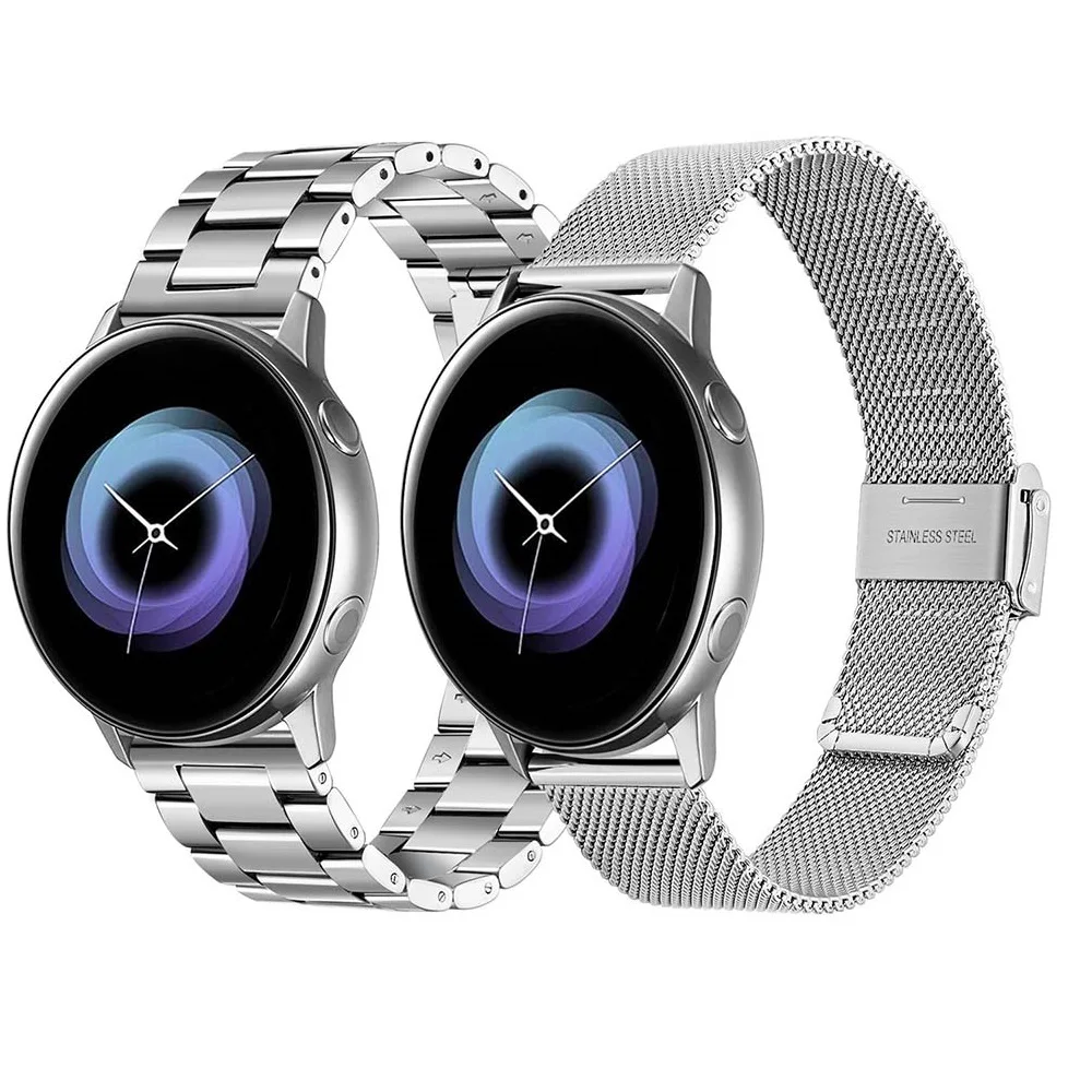 2Pcs Mesh & Soild Stainless Steel Watchband 20Mm For Samsung Galaxy Watch 42Mm/Active 40Mm/Gear S2 Classic/Gear Sport Band Strap
