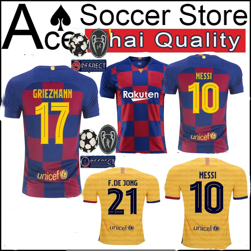 Free plus 5 патчей Barcaed Messi Футбольные Майки 19 20 взрослая футболка Домашняя футболка F. DE JONG GRIEZMANN jewelonaes рубашки