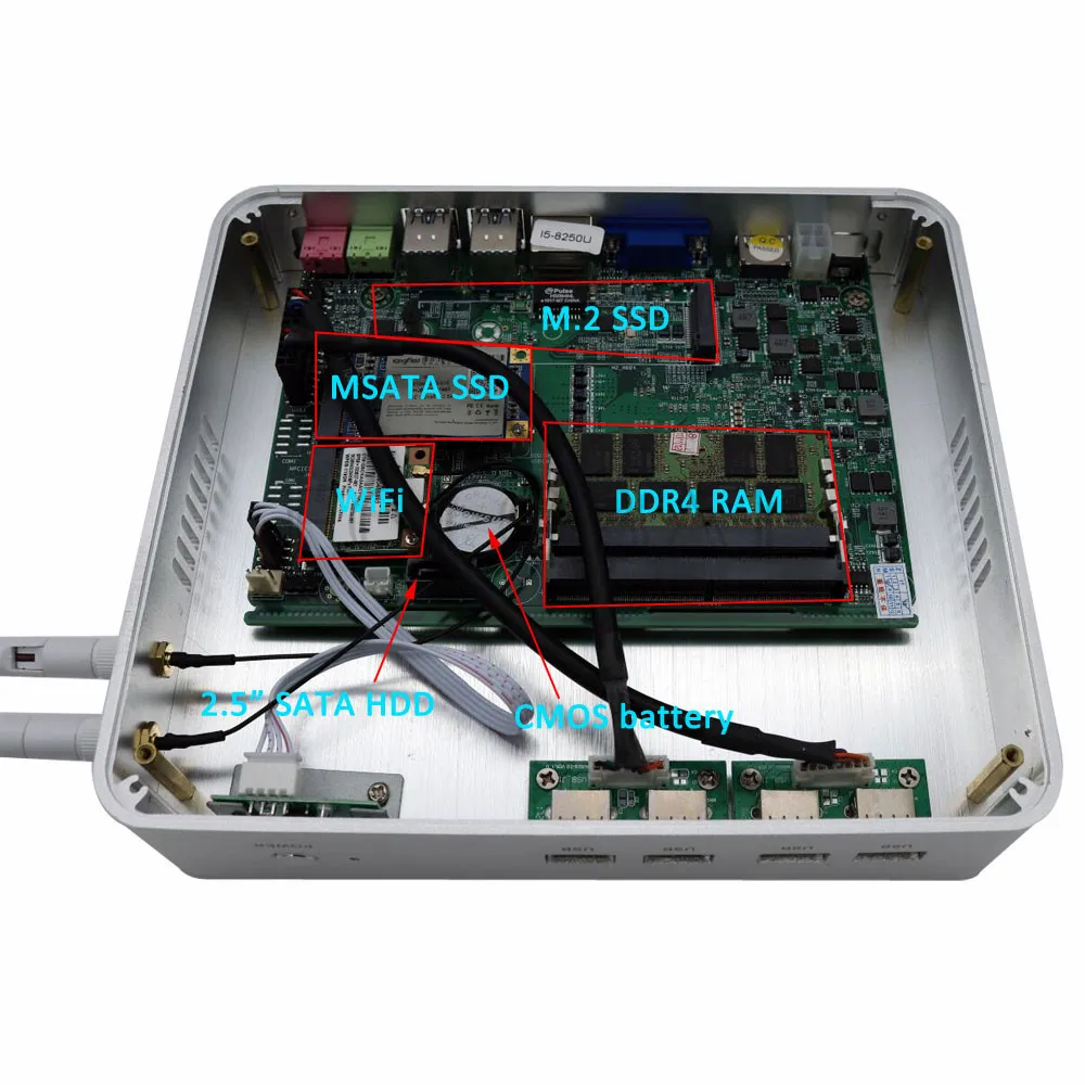Topton Nuc безвентиляторный ПК Мини компьютер Intel Core i7 8550U/7560U i5 8250U/7260U 2* DDR4 M.2+ Msata+ 2,5 ''SATA 4K HTPC неттоп HDMI DP
