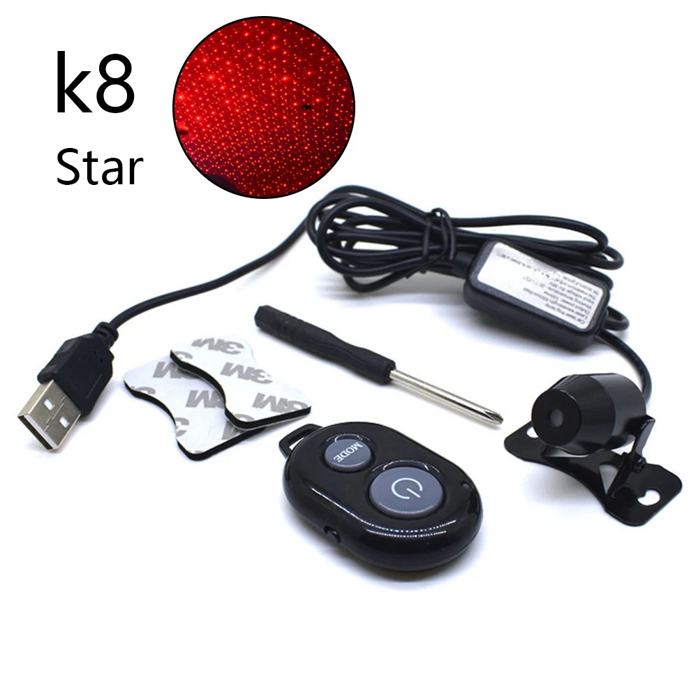K8_Star USB светодиодный автомобильный светильник атмосферная Красная звезда свет RGB Красочная Музыка Звук управление Автомобильный интерьер подлокотник коробка декоративный свет K7/K8 - Испускаемый цвет: K8_Star